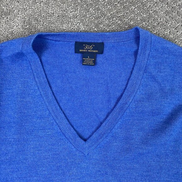 Brooks Brothers 346 Merino Wool Blend Sweater Men's Large Blue V-Neck Stretch - Picture 2 of 7